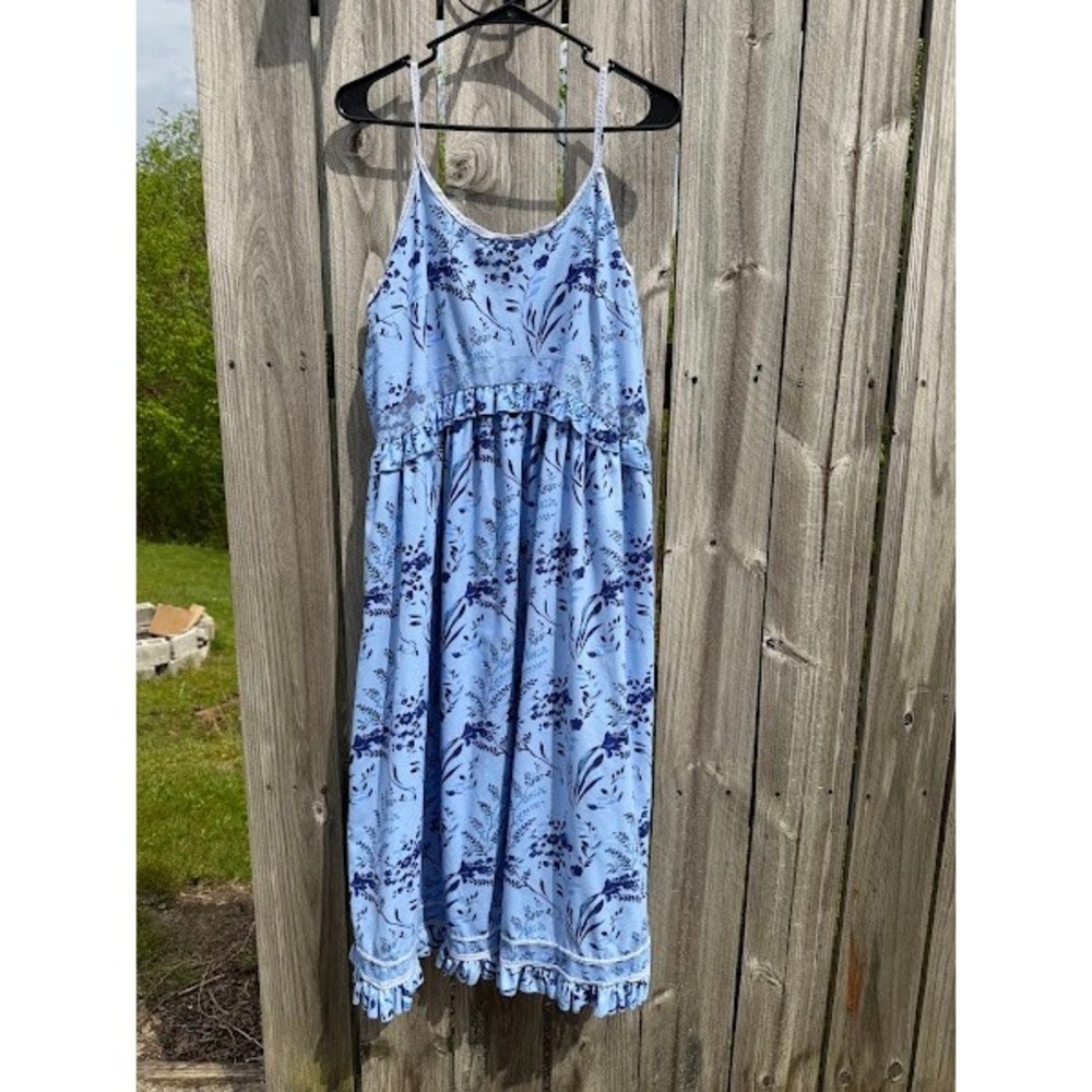Misslook Womens Blue Floral Lace Trim Ruffle Midi Dress Size L Strap (flaw)